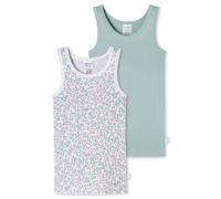 Unterhemden 2er-Pack Blümchen grün/ weiß - Fine Rib 104