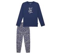 Schlafanzug lang Bündchen Animal Print jeansblau - Teens Nightwear 164