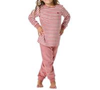 Schlafanzug lang Velour Bündchen Ringel Herz altrosa - Kids Nightwear 92
