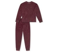 Schlafanzug lang Velour Bündchen Sterne burgund - Teens Nightwear 140