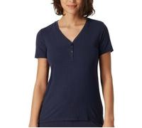 Schiesser Shirt kurzarm Henley Knopfleiste blau - Mix+Relax für Damen 36