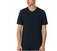 Schiesser Herren Schlafshirt Kurzarm mit Knopfleiste Bio-Baumwolle-Mix + Relax Pyjamaoberteil, Nachtblau_182516, 48