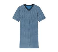 Nachthemd kurzarm V-Ausschnitt Brusttasche blau kariert - Comfort Nightwear 58