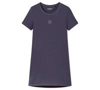 Nachthemd SCHIESSER "Casual Essentials", Damen, Gr. 42, N-Gr, blau (indigo), Single Jersey, Obermaterial: 100% Baumwolle, casual, bequem kurz, Rundhals, Kurzarm, Kleider, mit Statement-Print, Baumwoll