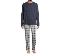 Schiesser Night & Home Herren Langarm Schlafanzug - 100% Baumwolle - Atmungsaktiver Pyjama mit Taschen & Bindeband