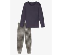 Schlafanzug SCHIESSER "Comfort Essentials", Damen, Gr. 46, grau (graphit), Single Jersey, Obermaterial: 100% Baumwolle, casual, bequem lang, Rundhals, Langarm angesetztes Bündchen, Homewear-Sets, Baum