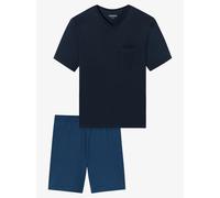 Schiesser Pyjama Herren V-Ausschnitt Jersey-Baumwolle blau gemustert, 56 (XXL)
