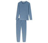 Schlafanzug Doppelripp & Jersey lang Bündchen blau-jaspe - Modern Nightwear 58