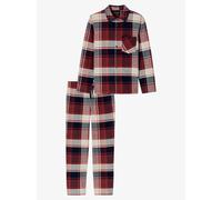 Schlafanzug SCHIESSER "Selected Premium Warming", Herren, Gr. 48, burgund, Flanell, Obermaterial: 100% Baumwolle, bequem lang, V-Ausschnitt, Homewear-Sets, Brusttasche, Baumwolle, wärmend, Flanell, La