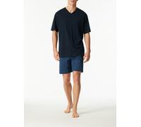 Schiesser Pyjama Herren V-Ausschnitt Jersey-Baumwolle blau gemustert, 50 (M)