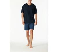 Schiesser Pyjama Herren V-Ausschnitt Jersey-Baumwolle blau gemustert, 52 (L)