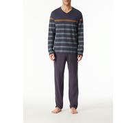 Schiesser Pyjama Herren V-Ausschnitt Jersey-Baumwolle grau gestreift, 56 (XXL)
