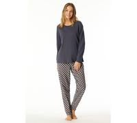 Schiesser Damen Schlafanzug lang Baumwolle mit Bündchen graphit Größe 48