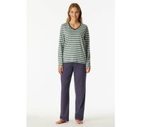 Schiesser Pyjama Damen Casual Essentials lang weiche Baumwolle Grün Größe 36