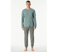 Schlafanzug SCHIESSER "Casual Essentials", Damen, Gr. 58, 709, mineral, Single Jersey, Obermaterial: 100% Baumwolle, bequem lang, V-Ausschnitt, Homewear-Sets Schlafanzug, mit bequemen Bündchen (197488