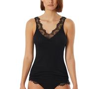 Unterhemd SCHIESSER, Damen, Gr. 42, N-Gr, schwarz (000, schwarz), Feinripp, Obermaterial: 100% Baumwolle, unifarben, casual, figurbetont, tiefer Rundhals, Halbarm, Unterhemden, mit rundem Halsausschni