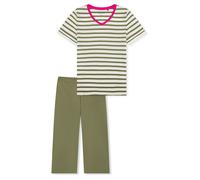 SCHIESSER Damen Schlafanzug Set - Nachtwäsche, 3/4 Kurzarm, Pyjama, Muster, Baumwolle Grün/Weiß 4XL
