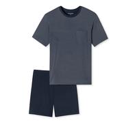 Schiesser Herren Schlafanzug kurz Comfort Essentials Rundhals Baumwolle Dunkelblau Größe L
