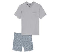SCHIESSER Herren Schlafanzug Set - kurz, V-Ausschnitt, Baumwolle Hellgrau/Blau XL