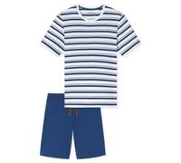 Shorty SCHIESSER "Casual Nightwear", Herren, Gr. 50, 100, weiß, Single Jersey, Obermaterial: 100% Baumwolle, bequem kurz, Rundhals, Homewear-Sets Shorty, mit gestreiftem Oberteil, Rundhalsausschnitt u