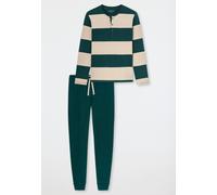 Schlafanzug lang Bündchen Ringel tiefseegrün - Casual Nightwear 58