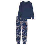 Schiesser Damen-Schlafanzug Single-Jersey lang mit Bündchen Marine 36