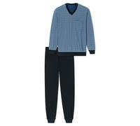 Schlafanzug lang Bündchen blau gemustert - Comfort Nightwear 26