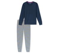Schlafanzug SCHIESSER "Casual Essentials", Damen, Gr. 36, 860, blau, Single Jersey, Obermaterial: 100% Baumwolle, bequem lang, Rundhals, angesetztes Bündchen, Homewear-Sets Schlafanzug, Baumwolle, Run