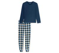 Schlafanzug SCHIESSER "Casual Essentials", Herren, Gr. 50, 860, blau, Single Jersey, Obermaterial: 100% Baumwolle, bequem lang, V-Ausschnitt, Homewear-Sets Schlafanzug, mit bequemen Bündchen (83050346