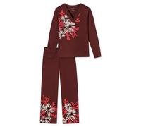 Schlafanzug lang Interlock V-Ausschnitt Blumen burgund - Comfort Interlock 38