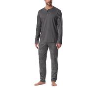 Schiesser Herren Schlafanzug Lang Wärmere Baumwolle-Fein Interlock Pyjamaset, Anthrazit_182027, 50 (2er Pack)