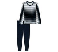 Schlafanzug SCHIESSER "Casual Essentials", Damen, Gr. 42, blau (nachtblau), Frottee, Obermaterial: 80% Baumwolle, 20% Polyester, bequem lang, Rundhals, Homewear-Sets, wärmende Frottee-Qualität, Rundha