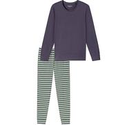 Schlafanzug SCHIESSER "Casual Essentials", Damen, Gr. 46, indigo, Single Jersey, Obermaterial: 100% Baumwolle, bequem lang, Rundhals, angesetztes Bündchen, Homewear-Sets, Baumwolle, Rundhalsausschnitt