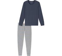 Schlafanzug SCHIESSER "Casual Essentials", Damen, Gr. 48, blau (jeansblau), Single Jersey, Obermaterial: 100% Baumwolle, casual, bequem lang, Rundhals, Langarm angesetztes Bündchen, Homewear-Sets, Bau