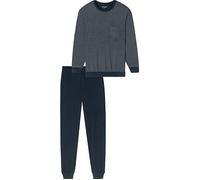 Schiesser Herren Schlafanzug Comfort Essentials lang Baumwolle Rundhals Bündchen Dunkelblau XL