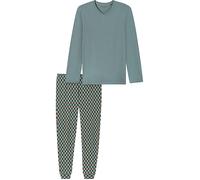 Schlafanzug SCHIESSER "Casual Essentials", Damen, Gr. 58, 709, mineral, Single Jersey, Obermaterial: 100% Baumwolle, bequem lang, V-Ausschnitt, Homewear-Sets Schlafanzug, mit bequemen Bündchen (197488