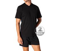 SCHIESSER Halbarm American T-Shirt V-Ausschnitt Doppelpack schwarz L