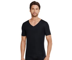 Schiesser Tshirt Seamless V-Ausschnitt Laser Cut Kurzarm (Interlock, nahtlos) Unterwäsche schwarz Herren, Größe 6