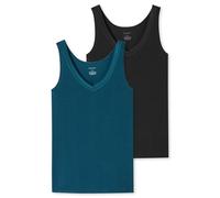 Schiesser Unterwäsche Tank-Top Trägertops Cotton Lace petrol/schwarz Damen - 2er Pack, Größe 36