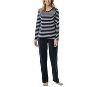 Schiesser Women Straight Leg Long Pyjama Blau/Weiß Baumwolle 44 Damen