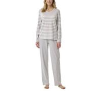 Schiesser Women Straight Leg Long Pyjama Weiß/Grau Baumwolle 46 Damen