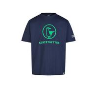 SCHIETWETTER Herren T-Shirt Fabian, Shirt, Print-Shirt, Casualshirt, Baumwollshirt, Rundhals, Logo-Print, luftig, leicht, sommerlich Navy/Neongreen 5XL