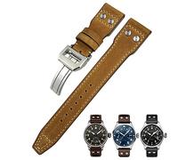 SCHIK 20mm Echtes Leder Armband Für IWC Big Pilot Watch Mark 18 Spitfire TOP GUN Hamilton Rindsleder Weiches Uhrenarmband, Black Buckle, Achat