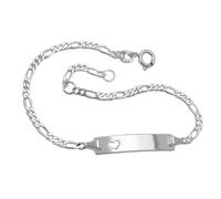 Schildarmband 2mm Figarokette mit Herz Armband mit Gravurplatte 25x5x1mm Silber
