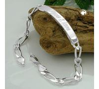 Schildarmband 6,5x2mm Figarokette Gravurplatte 45x7mm Peace & Love glänzend Silber 925 21cm