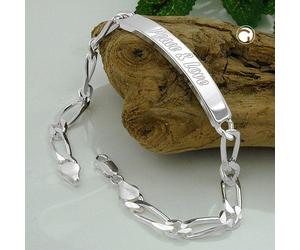 Schildarmband 6,5x2mm Figarokette Gravurplatte 45x7mm Peace & Love glänzend Silber 925 21cm