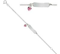Schildband Herz 925 Sterling Silber mit rosa Glasstein 14 cm Gravur ID Armband