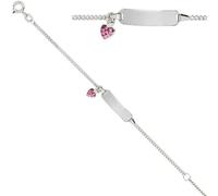 Schildband Herz 925 Sterling Silber mit rosa Glasstein 14 cm Gravur ID Armband