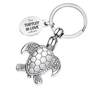 Schildkröte Schlüsselanhänger Glücksbringer Silbern Metall Schlüsselbund Turtley in Love Mit Blau Geschenkbox für Geburtstag Weihnachten Valentinstag