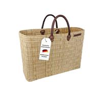 Schilfrohrtasche XL 54x39x21cm NATUREHOME - besonders großer handgeflochtener Shopper aus natürlichem Schilfblatt mit praktischen Ledergriffen - natürlich, leicht, stabil und vielseitig